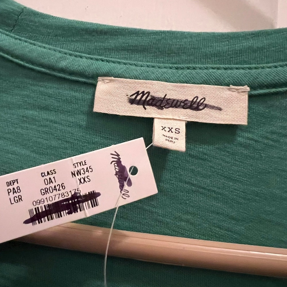 Madewell Slub Perfect V-Neck Tee XXS Lagoon Green Pima Cotton Casual Basic - Picture 3 of 4